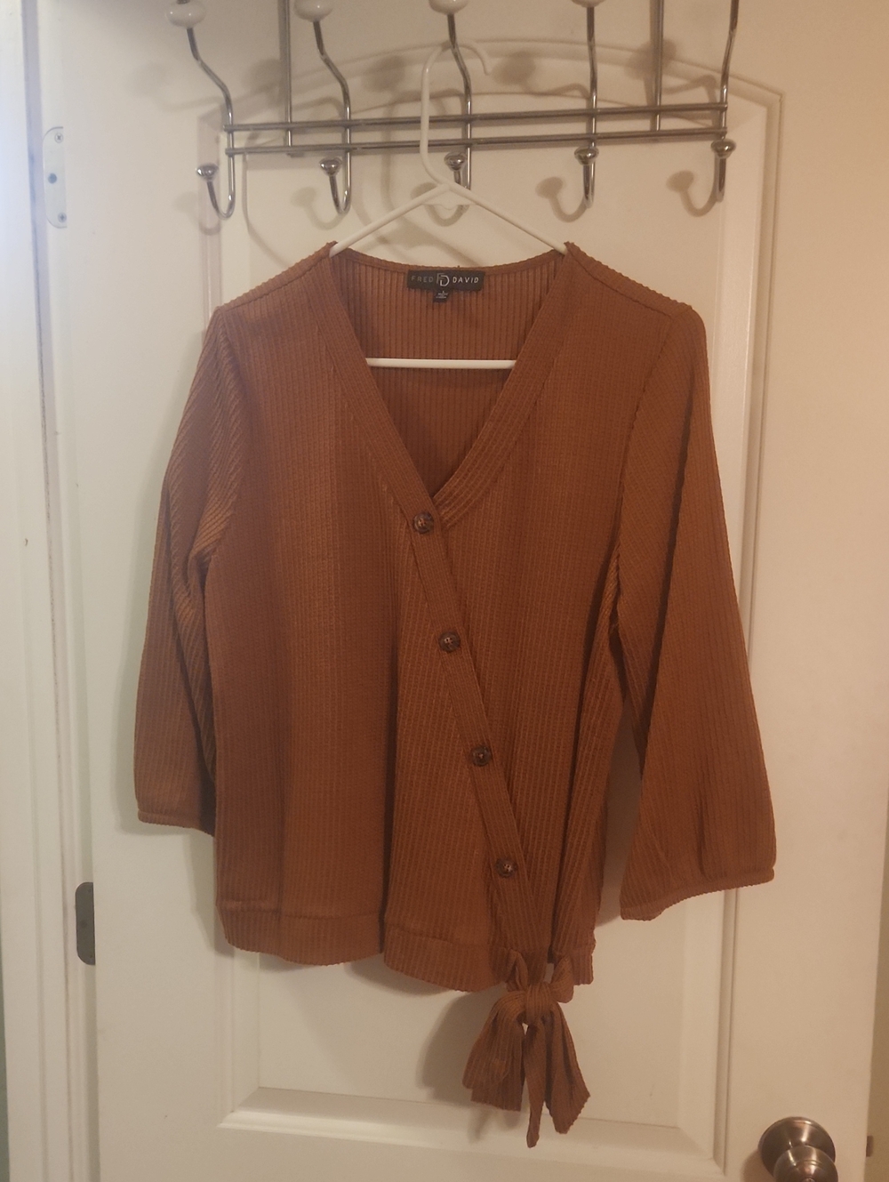 Fred David Rust Tie-Hem V-Neck Shirt